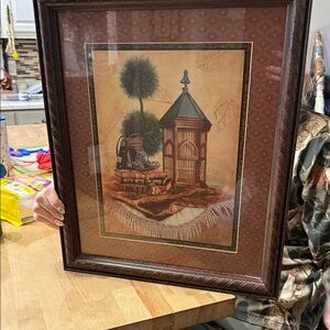 Vintage Style Framed Art with Brown Frame